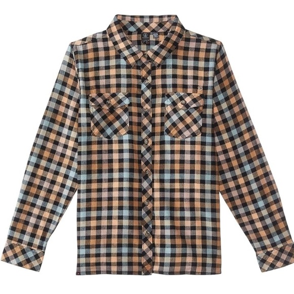 Volcom Kids Checkered Shirt - Blue, Brown, and Black - Picture 1 of 13